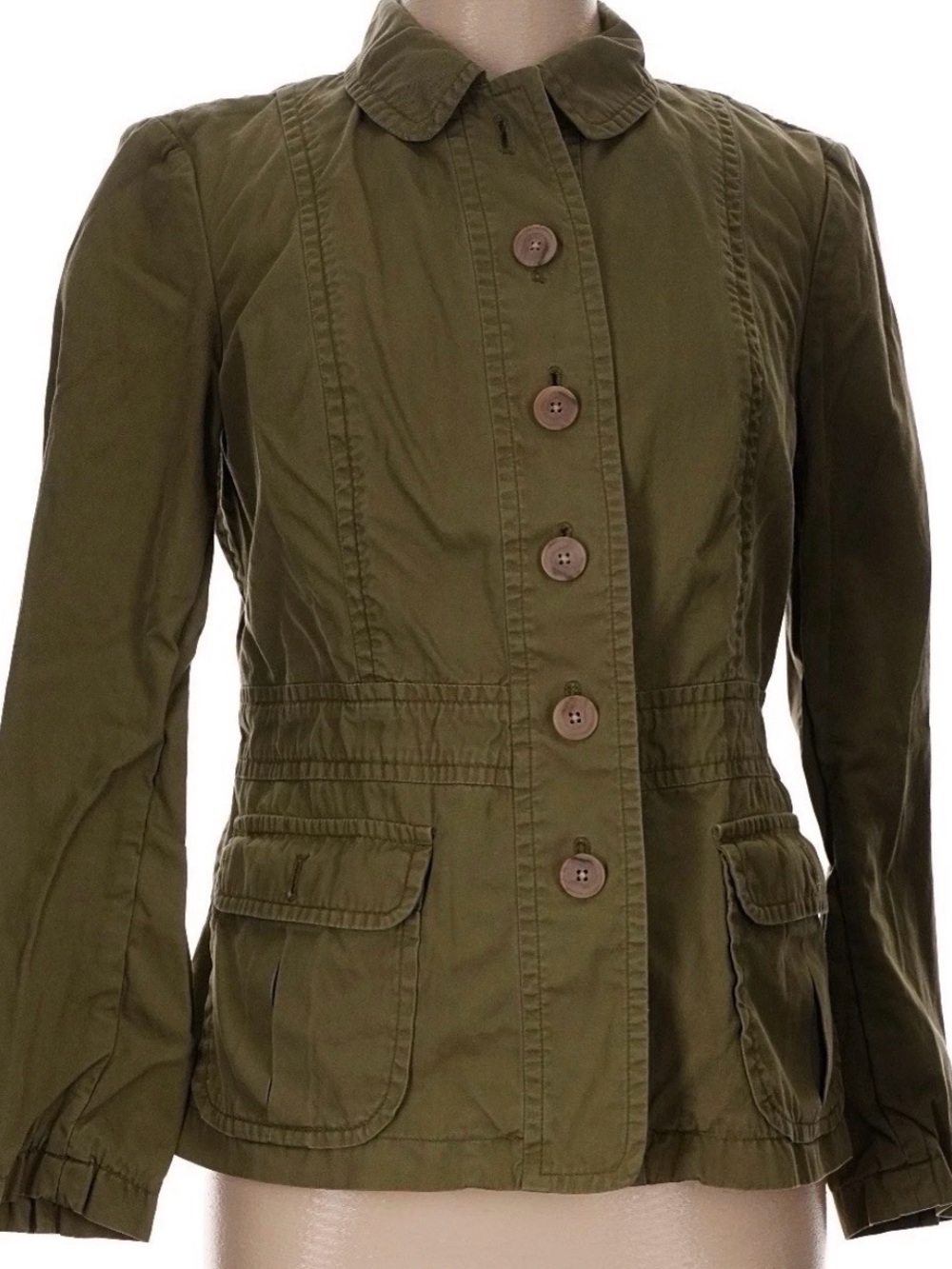 Lands' End Olive Green Utility Button-Front Women's Jacket Size 10
